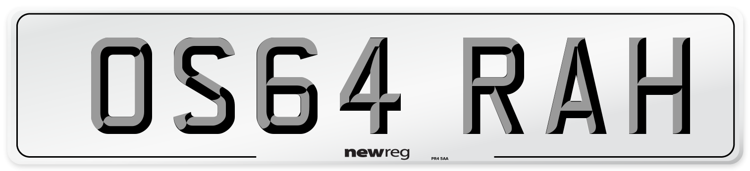 OS64 RAH Number Plate from New Reg